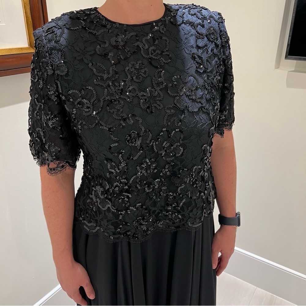 Vintage Black Beaded Dress w/Chiffon Skirt